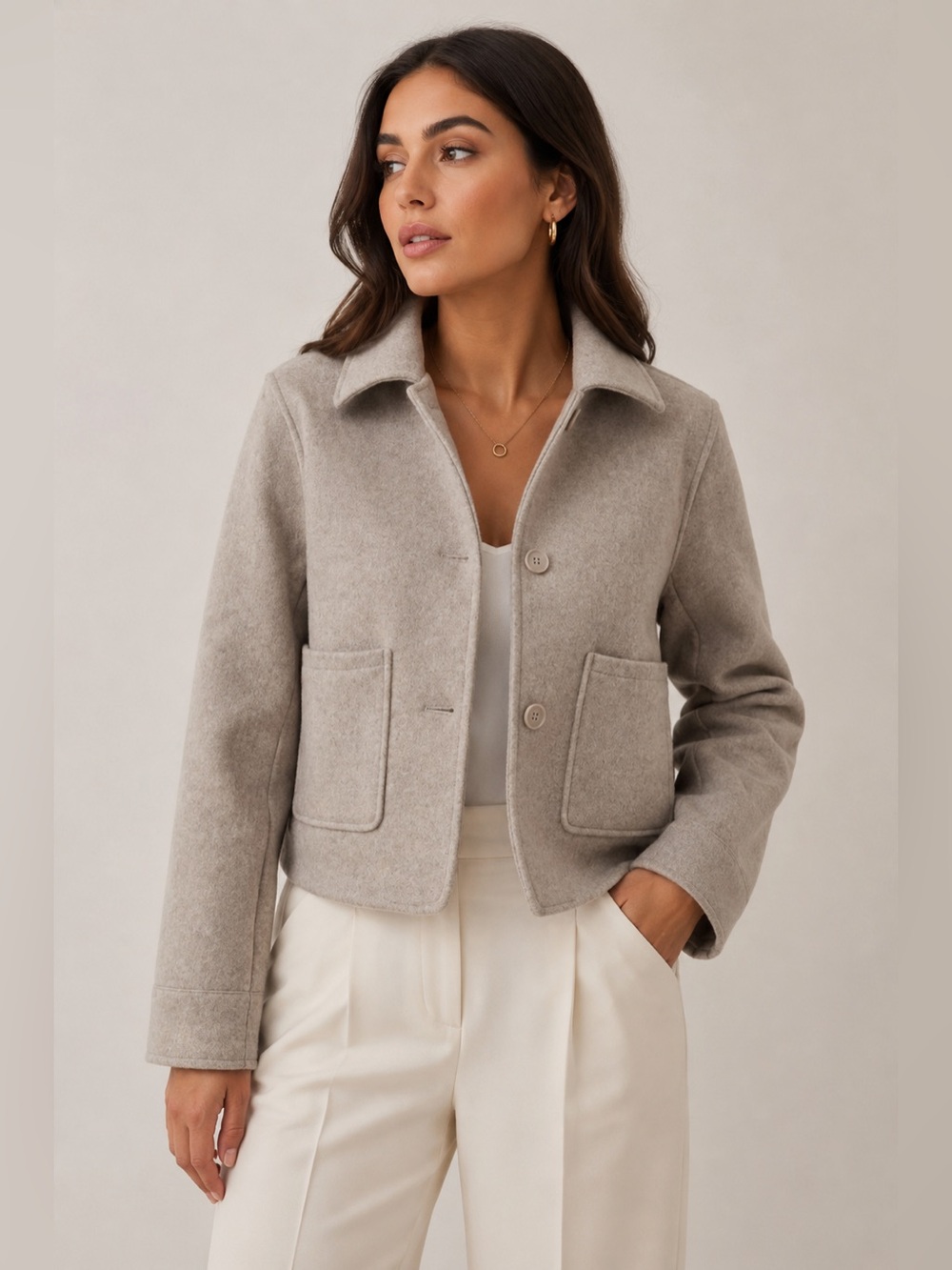 Zara Neutral Taupe Short Wool Jacket